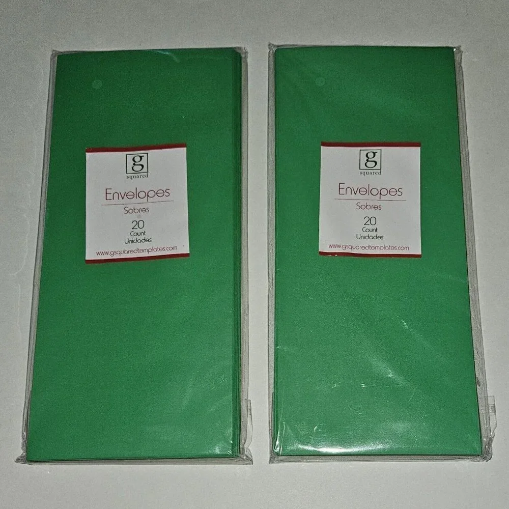 NEW 2 Packs Solid Green Envelopes Christmas Holiday Card Letter G Squared 20/pk